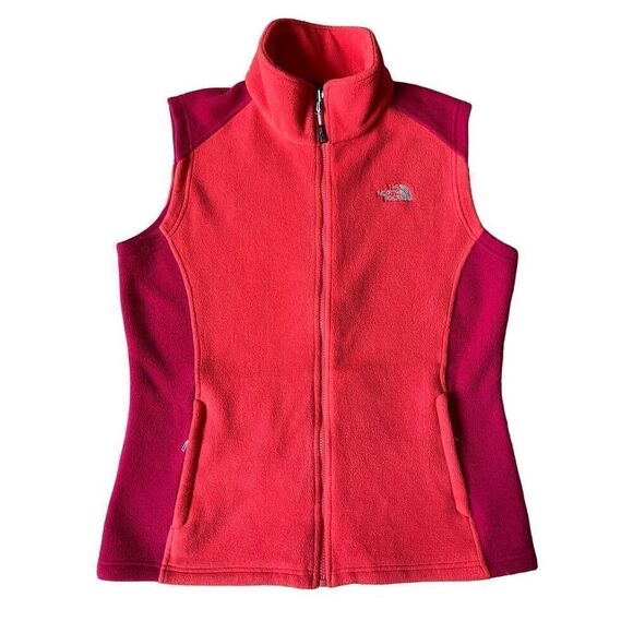 The North Face Womens Vest Full Zip Orange Pink L Fleece - Picture 1 of 9